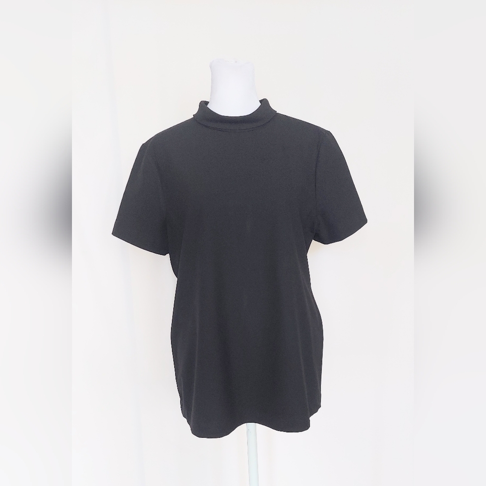 Halogen Short Sleeve High Neck Blouse Top Size Small Black